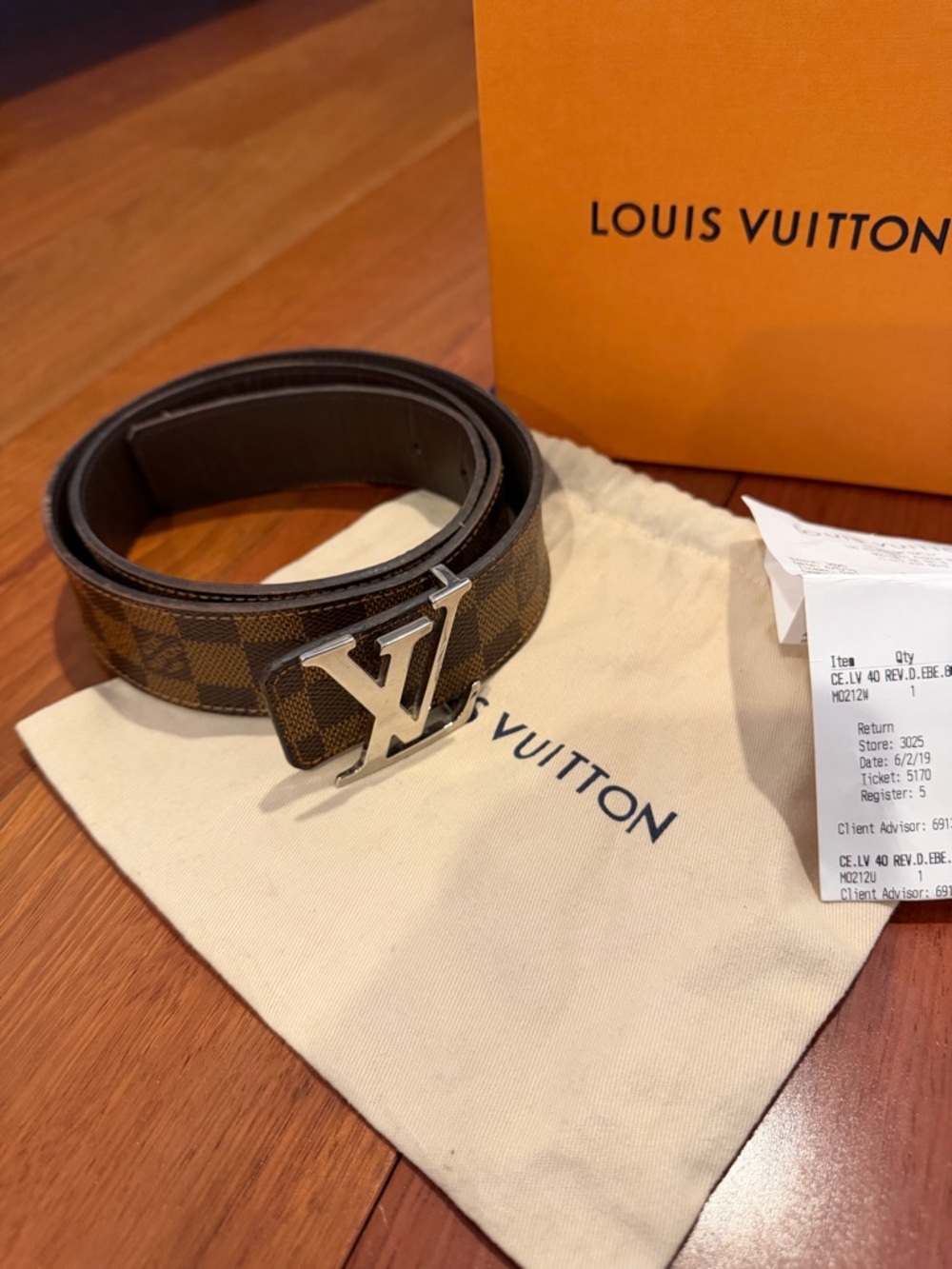 Louis Vuitton Brown Damier Ebene Canvas Belt with Silver LV Buckle